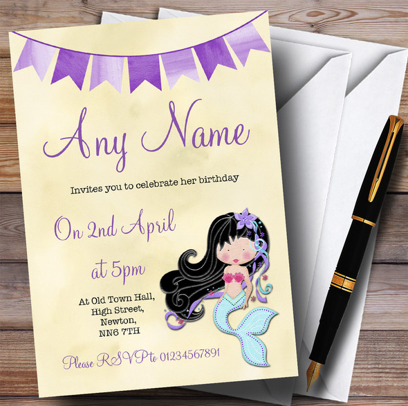 Yellow & Purple Mermaid Children's Birthday Party Invitations