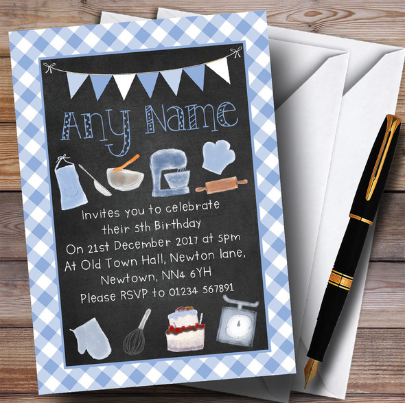 Blue Chalk Effect Baking Cooking Children's Birthday Party Invitations