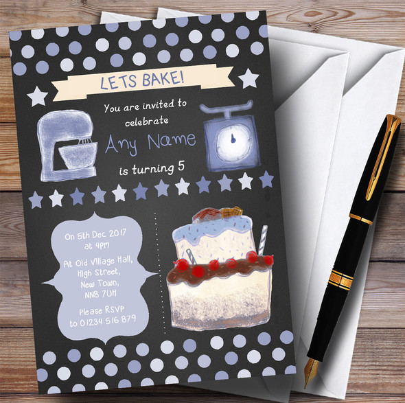 Boys Chalk Polkadot Baking Cooking Children's Birthday Party Invitations