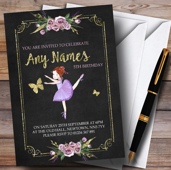 Chalk & Gold Ballerina Ballet Children's Birthday Party Invitations