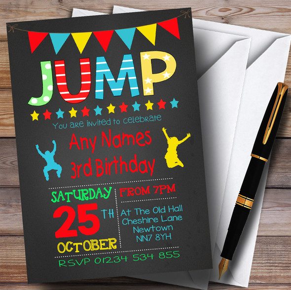 Chalk Boys Jump Trampoline Children's Birthday Party Invitations