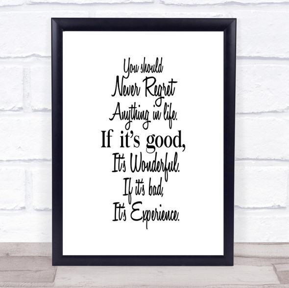 Never Regret Quote Print Poster Typography Word Art Picture