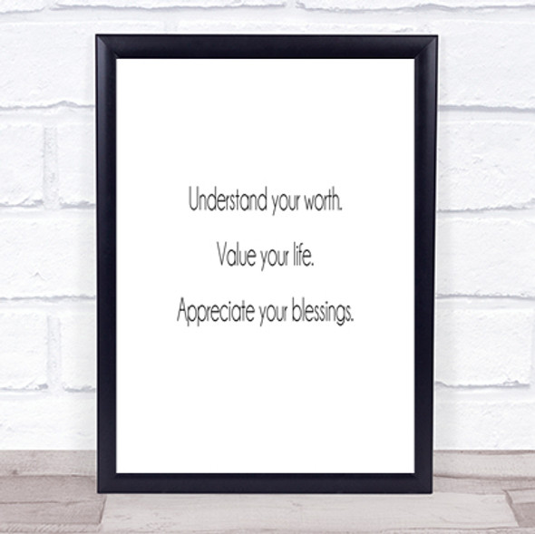 Understand Your Worth Quote Print Poster Typography Word Art Picture