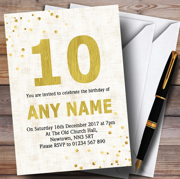 White Gold Fleck 10th Personalised Birthday Party Invitations
