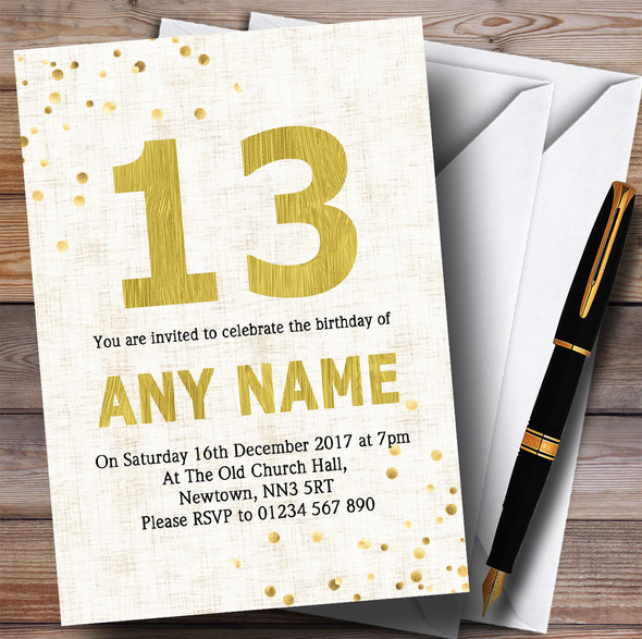 White Gold Fleck 13th Personalised Birthday Party Invitations