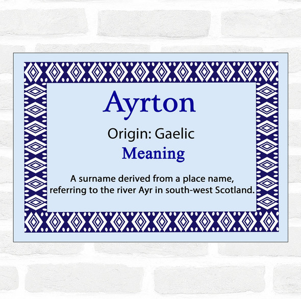 Ayrton Name Meaning Blue Certificate