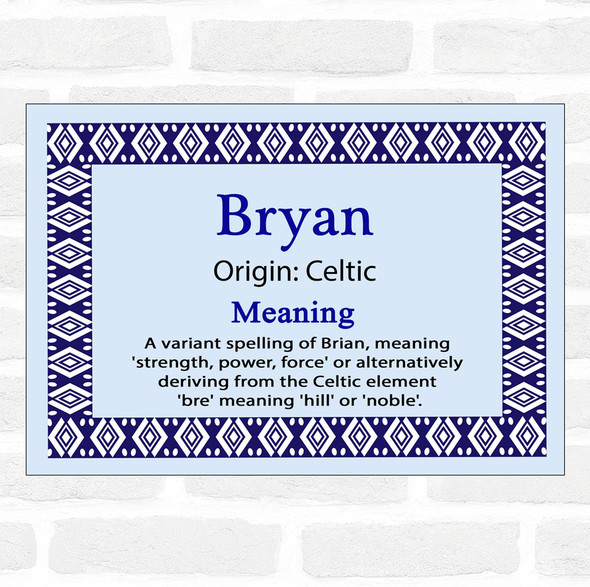 Bryan Name Meaning Blue Certificate