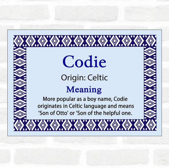 Codie Name Meaning Blue Certificate