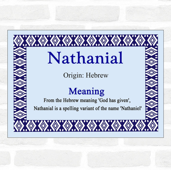Nathanial Name Meaning Blue Certificate