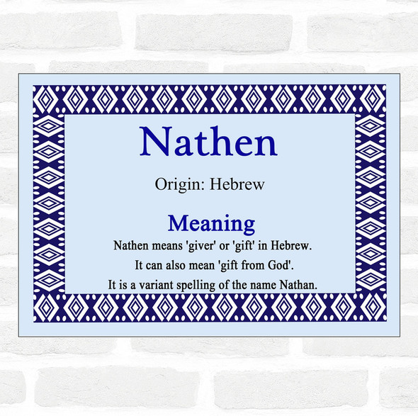 Nathen Name Meaning Blue Certificate