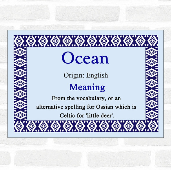 Ocean Name Meaning Blue Certificate