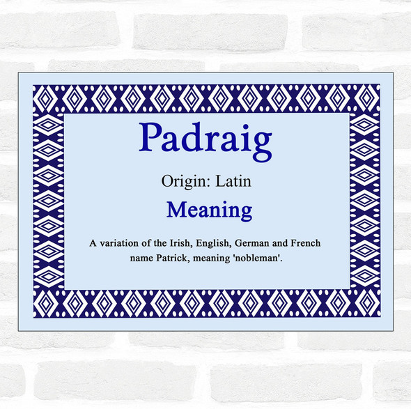 Padraig Name Meaning Blue Certificate