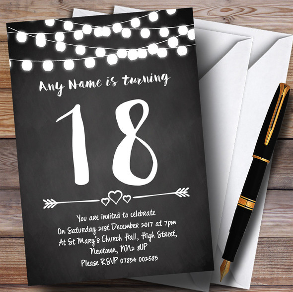 Chalk Style Lights 18th Personalised Birthday Party Invitations