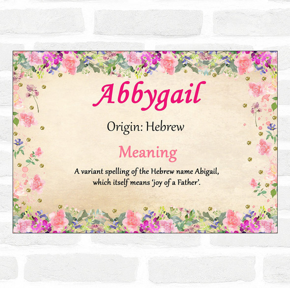 Abbygail Name Meaning Floral Certificate