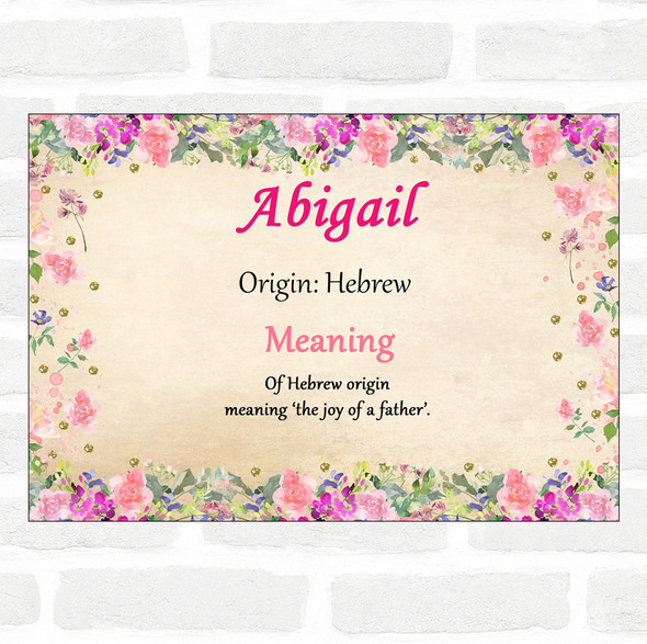 Abigail Name Meaning Floral Certificate