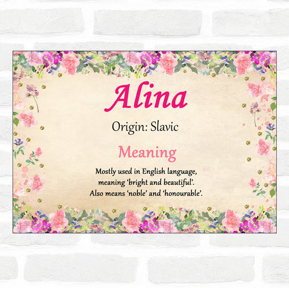 Alina Name Meaning Floral Certificate