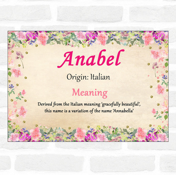 Anabel Name Meaning Floral Certificate