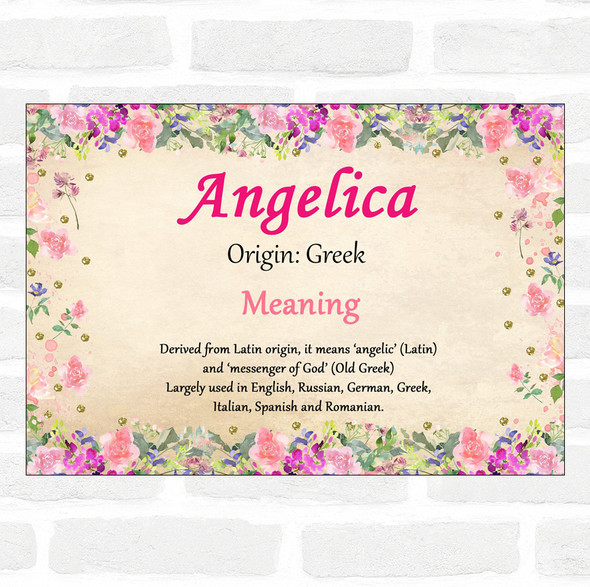 Angelica Name Meaning Floral Certificate