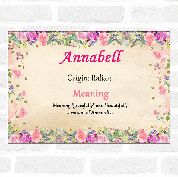 Annabell Name Meaning Floral Certificate