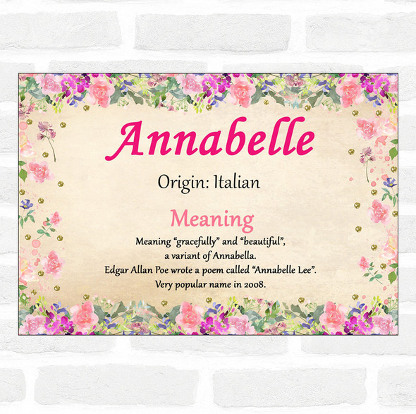 Annabelle Name Meaning Floral Certificate