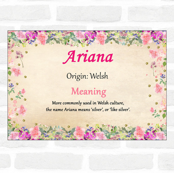 Ariana Name Meaning Floral Certificate