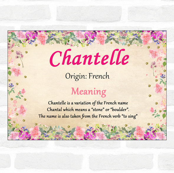 Chantelle Name Meaning Floral Certificate