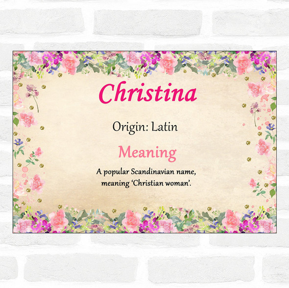 Christina Name Meaning Floral Certificate