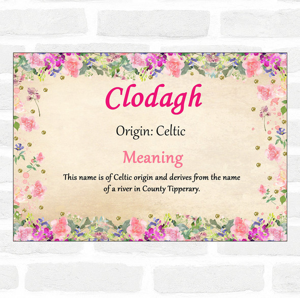 Clodagh Name Meaning Floral Certificate