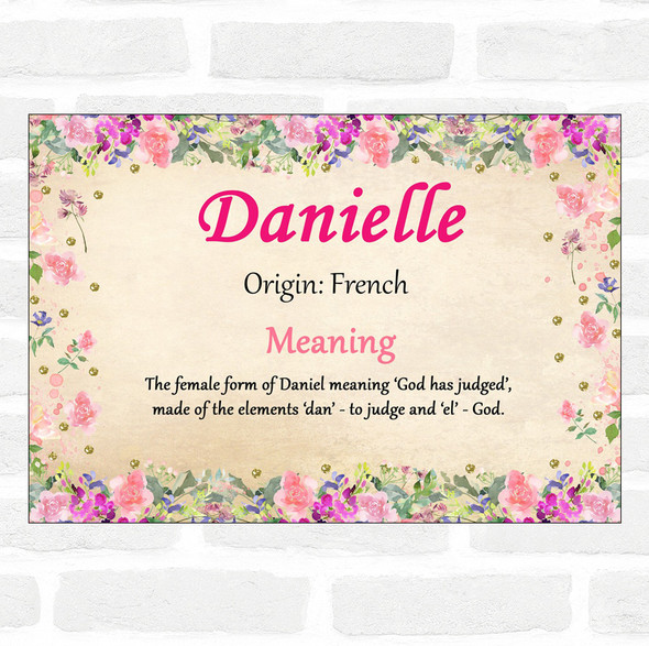 Danielle Name Meaning Floral Certificate