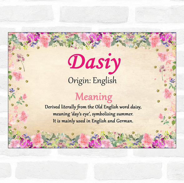 Dasiy Name Meaning Floral Certificate
