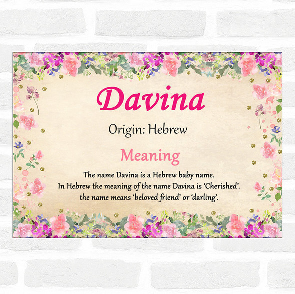 Davina Name Meaning Floral Certificate