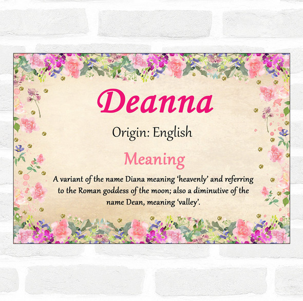 Deanna Name Meaning Floral Certificate