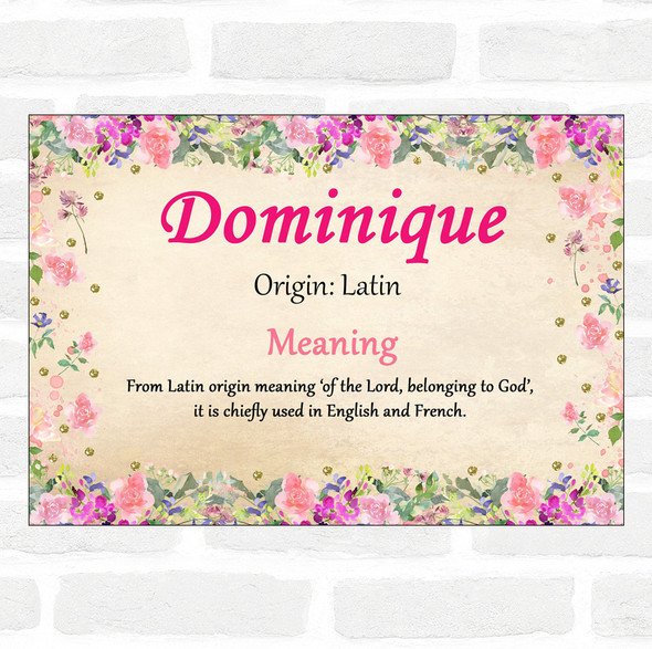 Dominique Name Meaning Floral Certificate