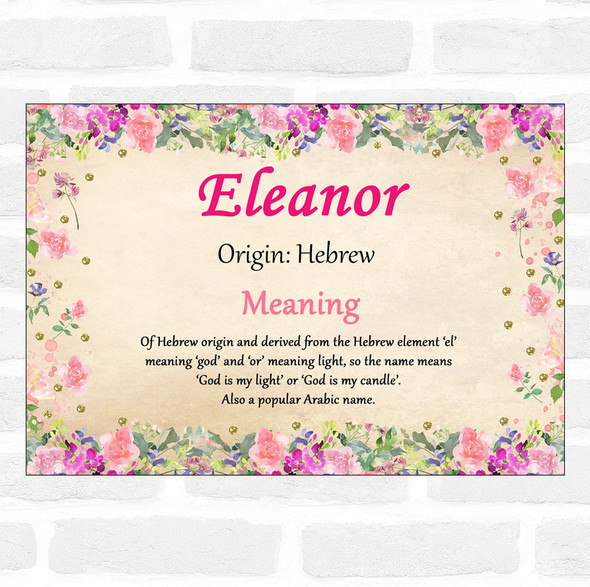 Eleanor Name Meaning Floral Certificate