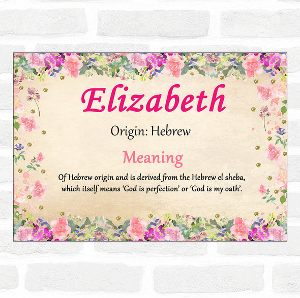 Elizabeth Name Meaning Floral Certificate