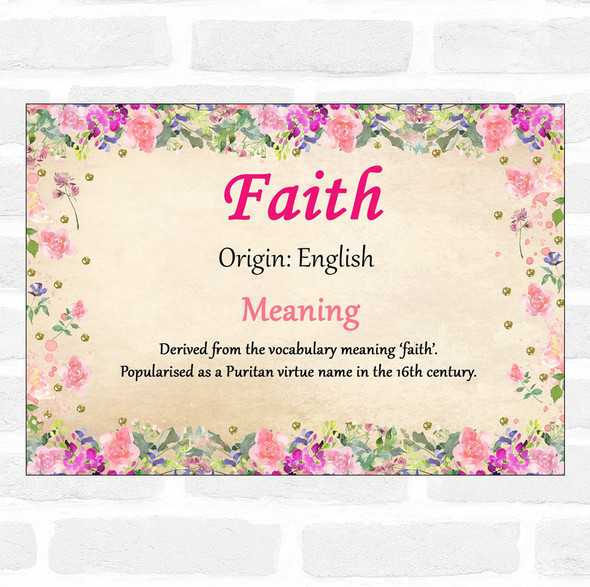 Faith Name Meaning Floral Certificate