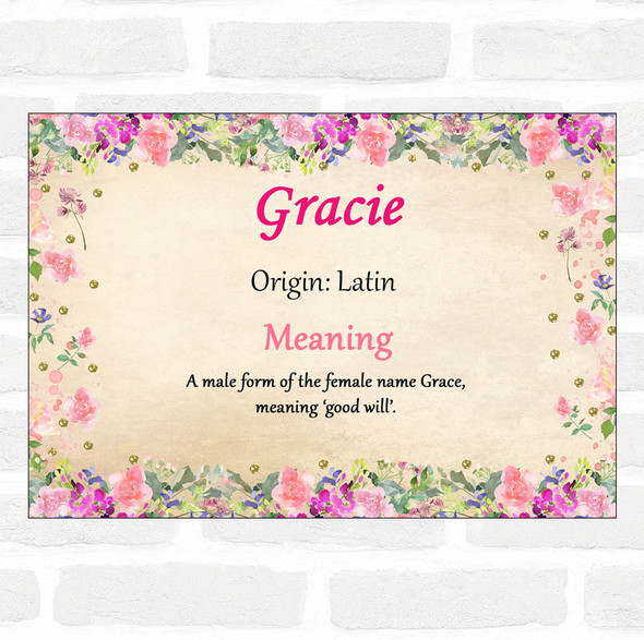 Gracie Name Meaning Floral Certificate