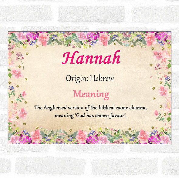 Hannah Name Meaning Floral Certificate