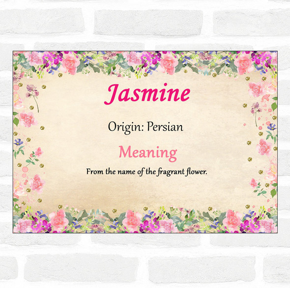 Jasmine Name Meaning Floral Certificate