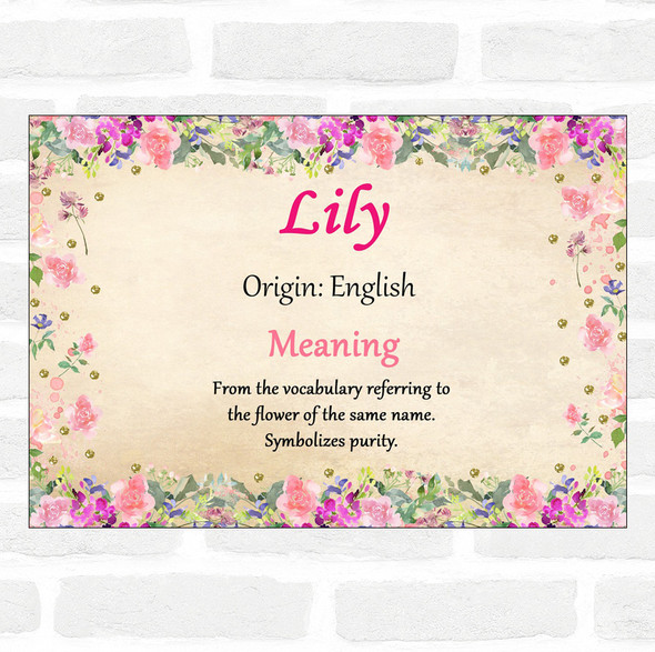 Lily Name Meaning Floral Certificate