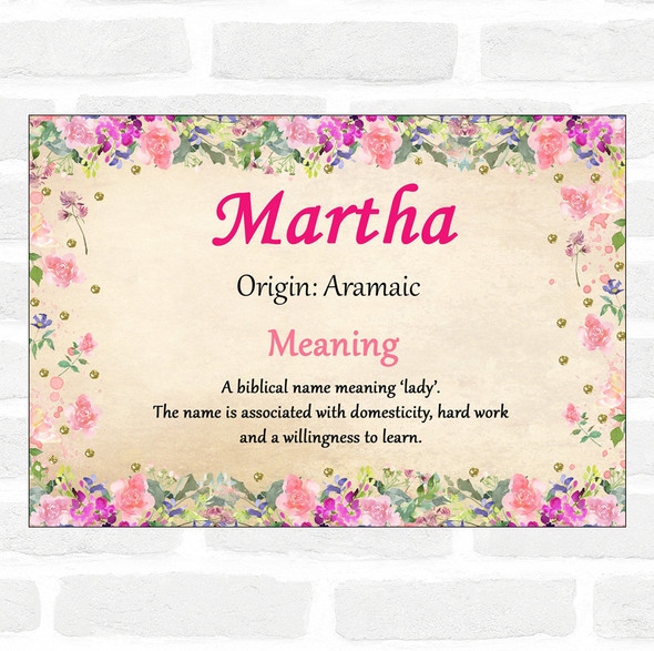 Martha Name Meaning Floral Certificate
