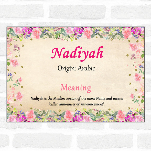 Nadiya Name Meaning Floral Certificate