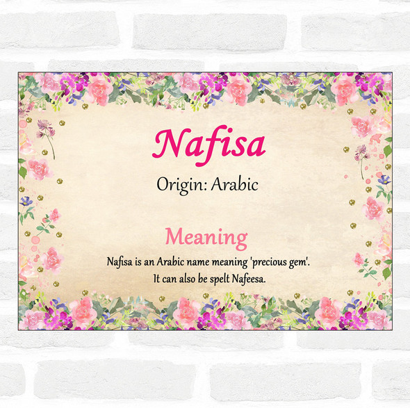 Nafisa Name Meaning Floral Certificate