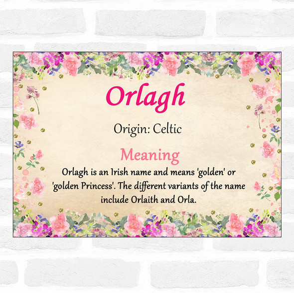 Orlagh Name Meaning Floral Certificate