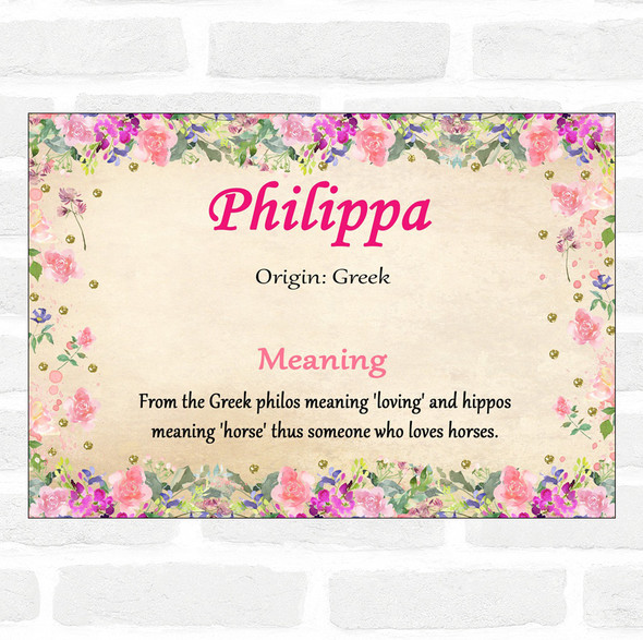 Philippa Name Meaning Floral Certificate