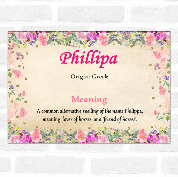 Phillipa Name Meaning Floral Certificate