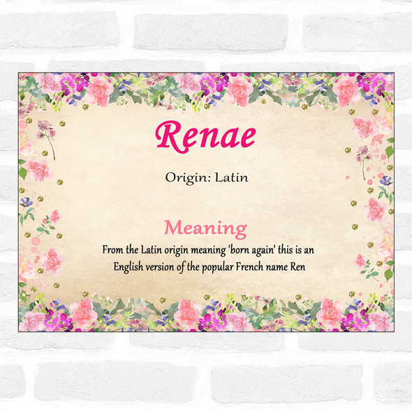 Renae Name Meaning Floral Certificate