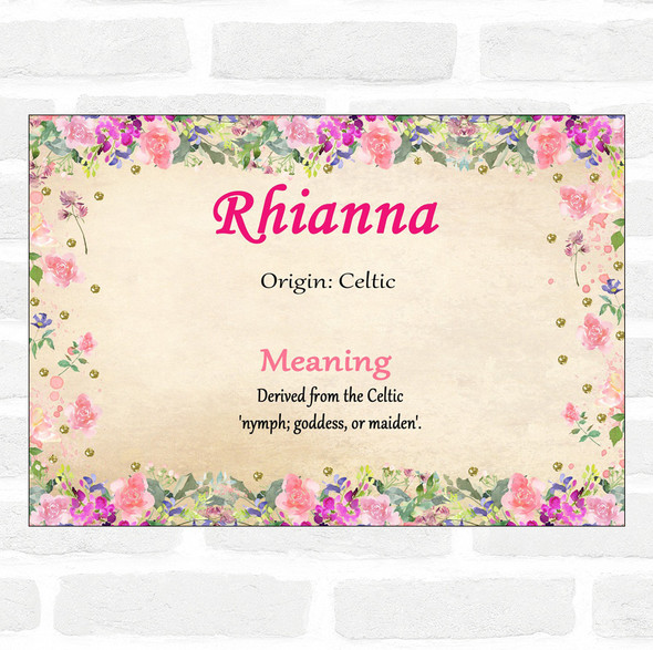 Rhianna Name Meaning Floral Certificate