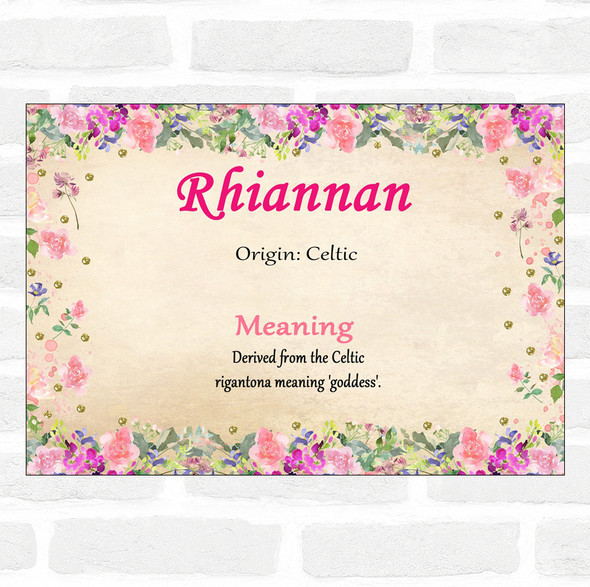 Rhiannan Name Meaning Floral Certificate