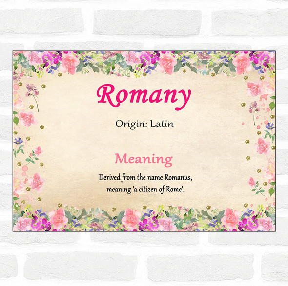Romany Name Meaning Floral Certificate